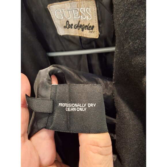 Guess Black Double Breasted Peacoat Wide Shawl Collar Fitted Wool Blend S 2000s - Picture 7 of 8
